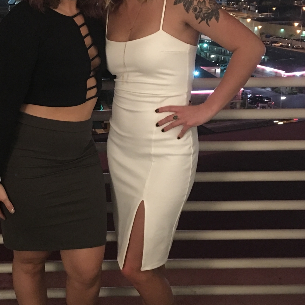 Lulu's white spaghetti strap side slit bodycon dress